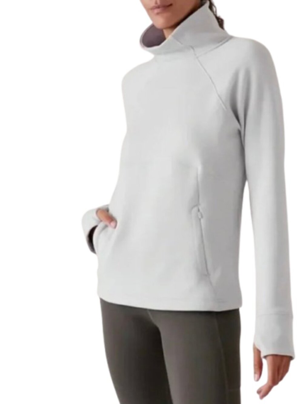 Women's M Athleta White Altitude Polartec Funnel Neck Sweatshirt